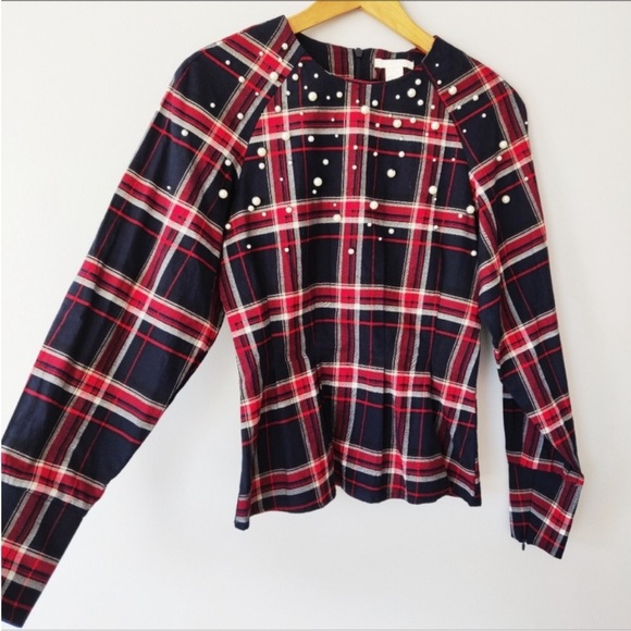 H&M| Plaid Top with Pearl Accents - Picture 3 of 9